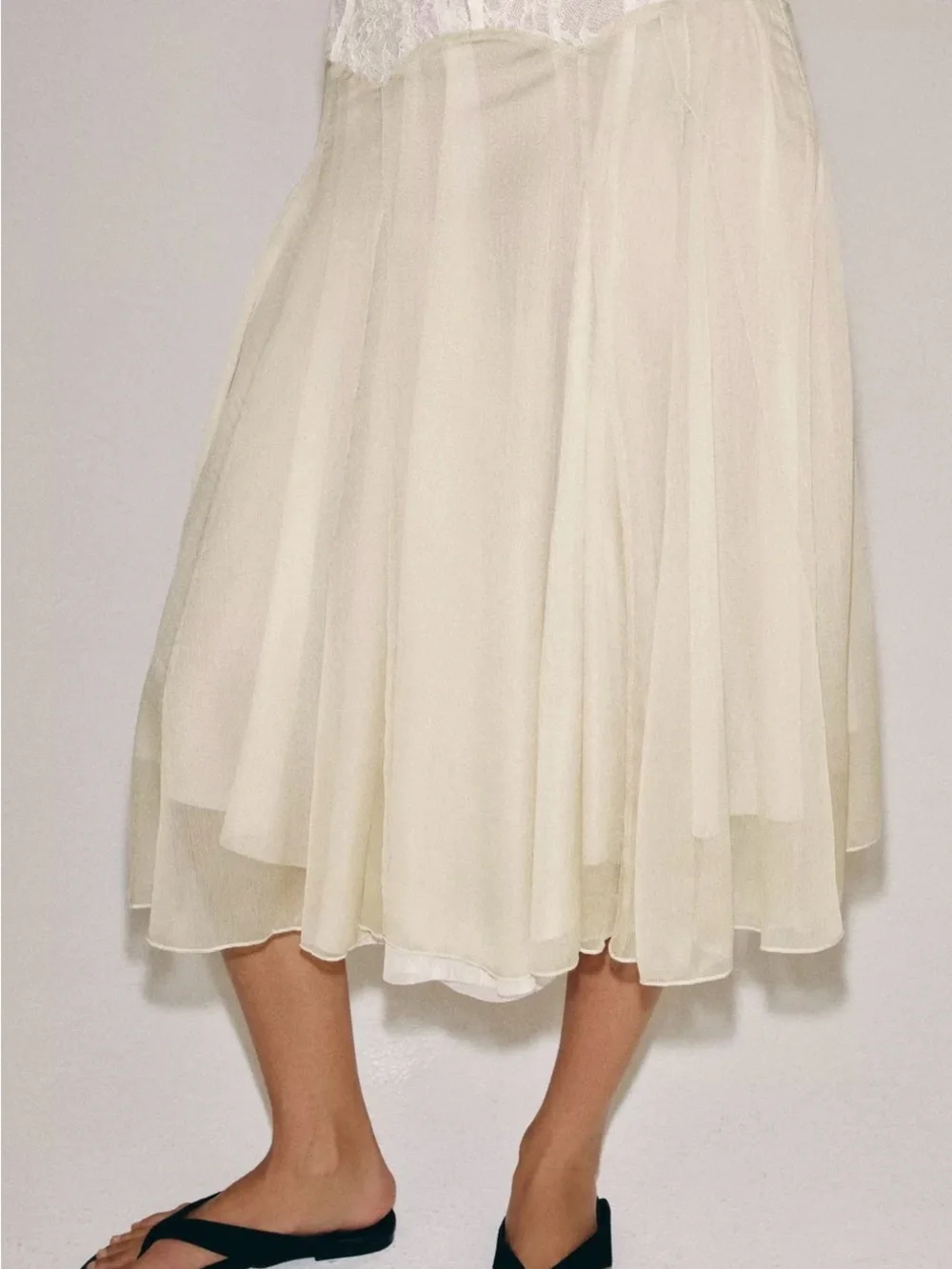 NWT Zara Light Sand Lace Layered Midi Skirt 5070/006 Tulle Hem Medium